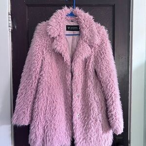Guess Pink Teddy Jacket Plush Oversized Fit